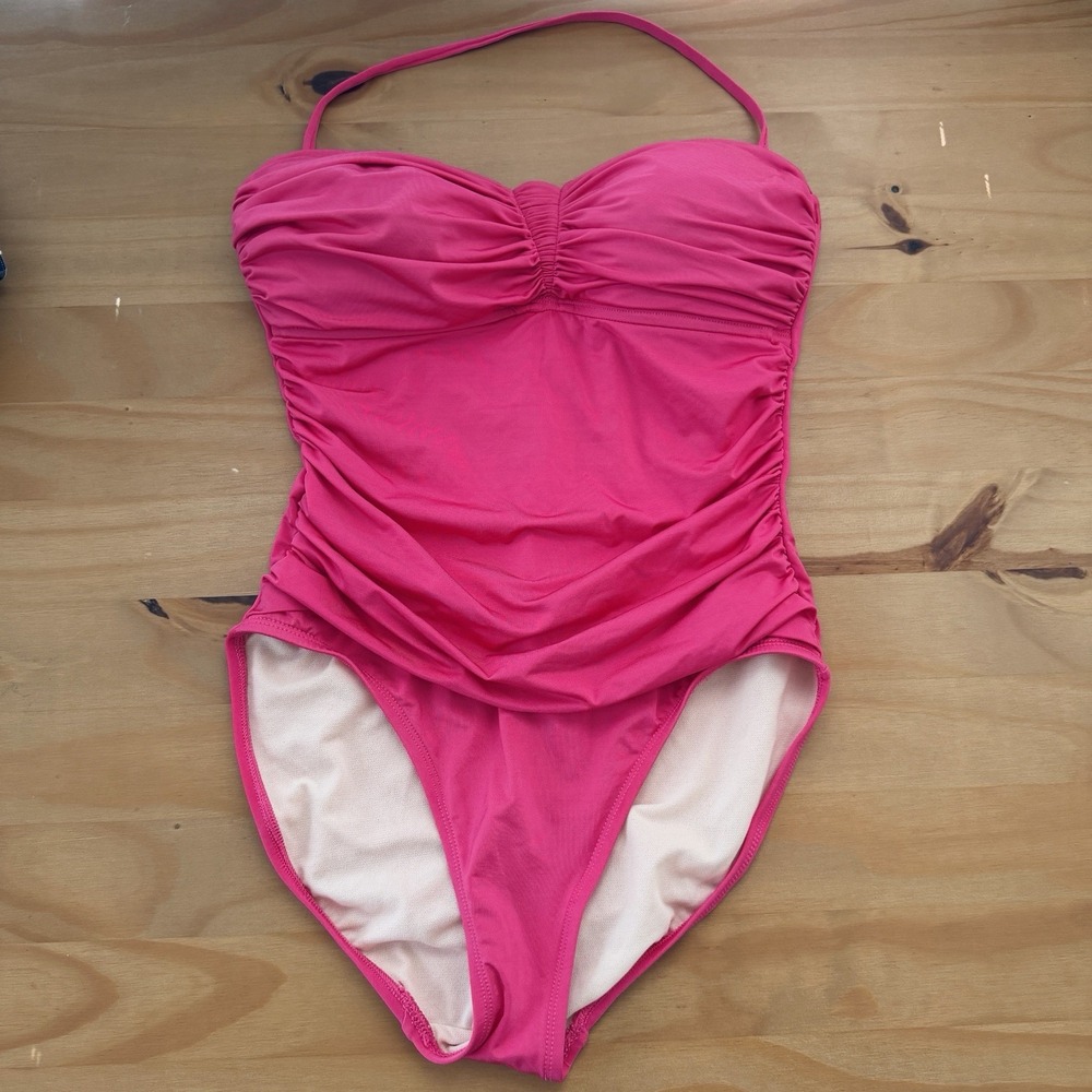 La Blanca Swimsuit One Piece Bright Pink 6 Halter Or Strapless Slimming Ruched